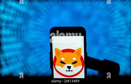 India. 09th Dec, 2022. In questa foto, il logo di SHIBA INU (SHIB) è visualizzato sullo schermo di un telefono cellulare. (Foto di Idrees Abbas/SOPA Images/Sipa USA) Credit: Sipa USA/Alamy Live News Foto Stock