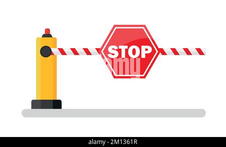 Illustrazione vettoriale creativa di un cancello di barriera per auto di parcheggio aperto e chiuso con segnale di stop isolato su sfondo trasparente. Art design strada st Illustrazione Vettoriale