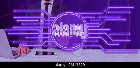 Didascalia concettuale Real Time Marketing. Concetto di Internet creazione di una strategia focalizzata sulle attuali tendenze rilevanti Foto Stock
