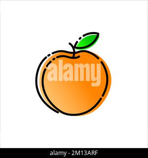 Logo Peach. Illustrazione del disegno vettoriale del simbolo. Pesca d'arancia. Illustrazione Vettoriale