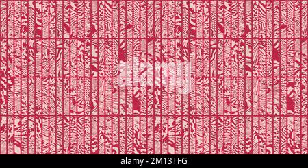 Senza cuciture astratto safari striscia rettangolare mosaico blocco stampa tessuto superficie motivo in Viva Magenta PANTONE 18-1750 colore dell'anno 2023. Contempor Foto Stock