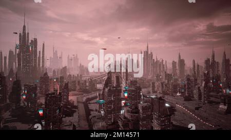 Concetto futuristico di città cyberpunk e metaverse, rendering 3D Foto Stock