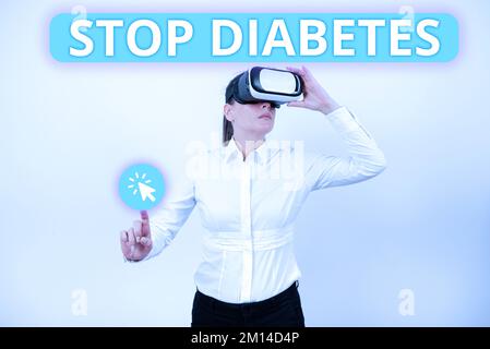 Testo scritto a mano Stop Diabetes. Concetto che significa che il livello di zucchero nel sangue è superiore al normale insulina da iniettare Foto Stock