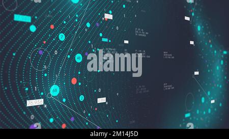 Visualizzazione del flusso di informazioni digitali, streaming futuristico della rete neurale di strutturazione e analisi dei big data, scienza dell'elaborazione di database virtuali, Foto Stock