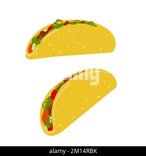 Illustrazione di tacos del cibo messicano isolato su sfondo bianco Illustrazione Vettoriale