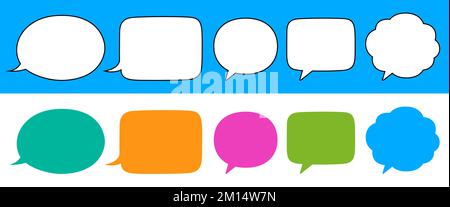 Set vettoriale di fumetto di testo. Colorato chatting mongolfiera isolato sullo sfondo. Illustrazione Vettoriale