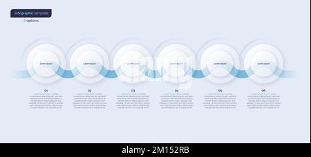 Modello infografico vettoriale minimalistico composto da 6 cerchi Illustrazione Vettoriale