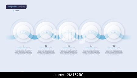 Modello infografico vettoriale minimalistico composto da 5 cerchi Illustrazione Vettoriale