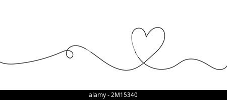 Icona a forma di cuore continua Line art isolata su sfondo bianco. Simbolo di contorno dell'amore. Illustrazione vettoriale Illustrazione Vettoriale