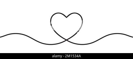 Icona a forma di cuore continua Line art isolata su sfondo bianco. Simbolo di contorno dell'amore. Illustrazione vettoriale Illustrazione Vettoriale