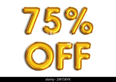 75% di sconto promozione vendita fatta di realistici palloncini d'elio 3d oro. Illustrazione del simbolo della percentuale d'oro per la vendita di poster, banner, annunci, negozio Foto Stock