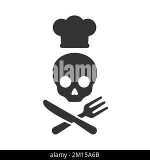 Segno del cranio con cappello dello chef e forchetta e coltello incrociati - illustrazione del logo vettoriale Illustrazione Vettoriale