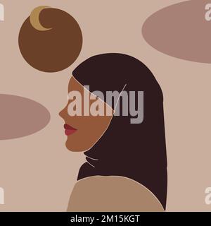 Donna astratta senza volto in hijab. Ragazza musulmana. Arte femminile Stile moderno e minimalista. Illustrazione vettoriale disegnata a mano Illustrazione Vettoriale