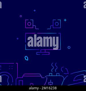 TV con altoparlanti musicali icona linea gradiente, semplice illustrazione su sfondo blu scuro, casa, elettrodomestici relativi bordo inferiore. Foto Stock