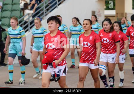 Hong Kong, Cina. 10th Dec, 2022. Asia Rugby Womens Championships 2021 Test match Hong Kong vs Kazakhstan. Le squadre entrano in campo. Alamy Live Sport/ Credit: Jayne Russell/Alamy Live News Foto Stock