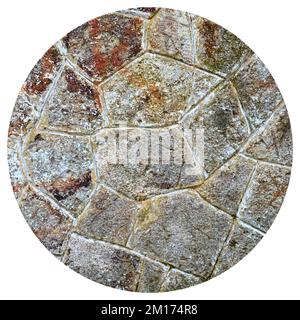 Robusto muro in pietra con taglio giallo e beige, ideale per sfondi, senza cuciture allineate Foto Stock