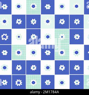 Un'elegante illustrazione in tessuto con un motivo senza cuciture di una patchwork floreale all'interno di un quadrato. Foto Stock