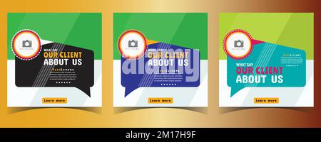 Testimonianze dei clienti moderne e creative sui social media post design analisi del feedback del servizio clienti Illustrazione Vettoriale