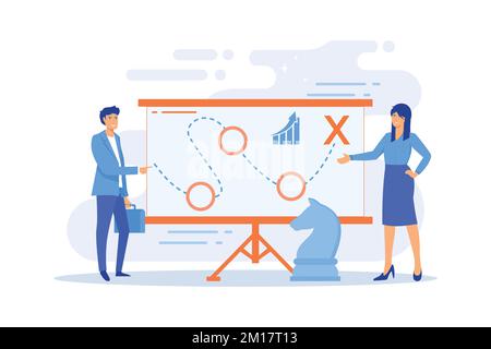 Illustrazione flat vettoriale della roadmap aziendale. Successo aziendale, piano di aumento dei profitti, concetto di esercizio di team building. piatto vettore moderno illus Illustrazione Vettoriale