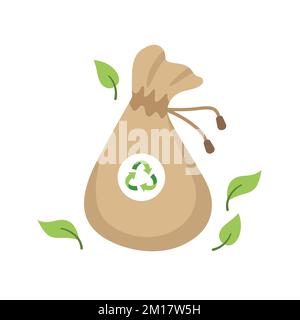 Concetto di zero rifiuti. Custodia eco-bag con simbolo di riciclaggio, prodotto per il consumo consapevole. Stile di vita sostenibile, concetto ecologico. Illustrazione vettoriale in stile cartone animato piatto Illustrazione Vettoriale