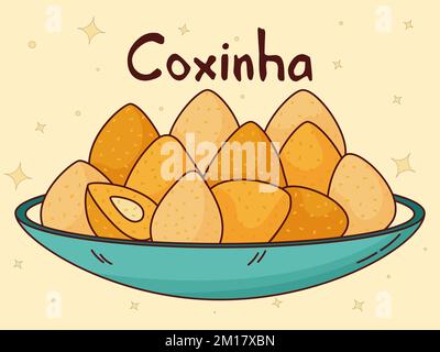 Cucina tradizionale brasiliana. Coxinha. Illustrazione vettoriale in stile disegnato a mano Illustrazione Vettoriale