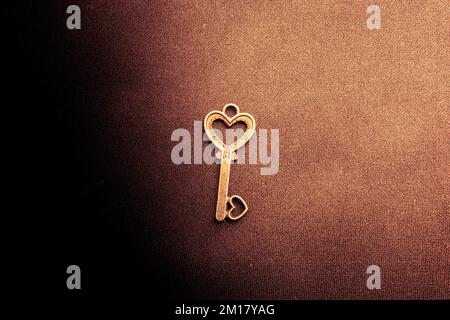A forma di cuore in metallo retrò chiave su sfondo semplice Foto Stock