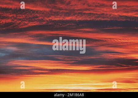 Astratto saturo arancione-giallo colori delle nuvole. Cielo sfondo insolito. Colori Arancio ricco. Nuvole di colore rosa-giallo. Cielo Sunset sfondo dell'alba Foto Stock