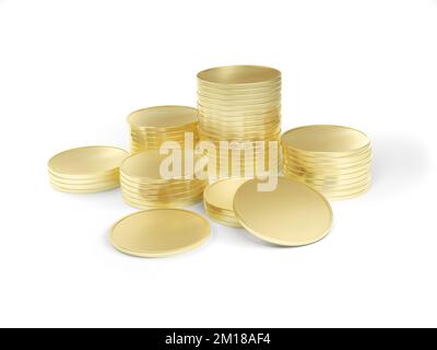 Monete in oro bianco isolate su sfondo bianco. illustrazione 3d. Foto Stock
