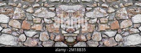 Robusto muro in pietra con taglio giallo e beige, ideale per sfondi, senza cuciture allineate Foto Stock