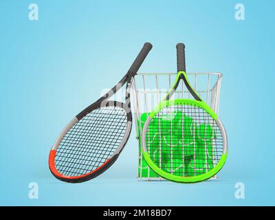 3D set di illustrazioni di tennis grande per il gioco di allenamento su sfondo blu con ombra Foto Stock