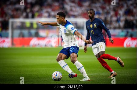 Doha, Qatar. 10th Dec, 2022. Jude Bellingham (Inghilterra), Ousmane Dembele (fra) Inghilterra - Francia Inghilterra - Frankreich Coppa del mondo 2022 in Qatar 10.12.202 Foto Stock