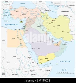 Mappa vettoriale della regione geopolitica mediorientale Foto Stock