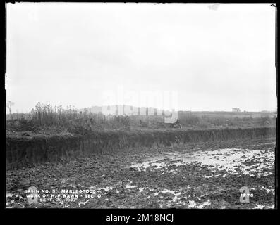 Sudbury Reservoir, Sezione o, opera di H. P. Nawn, sulla diga settentrionale, da sud, Marlborough, Mass., 20 settembre, 1897 , opere d'acqua, serbatoi strutture di distribuzione dell'acqua, cantieri edili Foto Stock