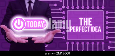 Didascalia di testo che presenta l'idea perfetta. Idea aziendale pensiero o suggerimento eccezionale senza paragone Foto Stock