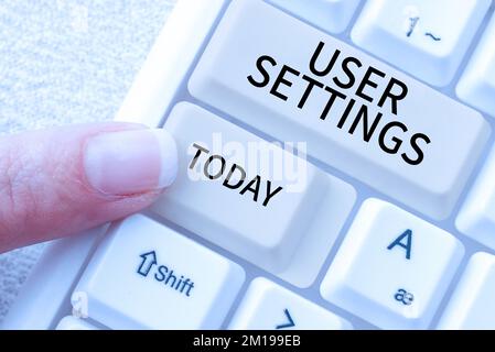 Impostazioni utente scrittura testo. Business idea Configurazione del sistema operativo aspetto personalizzato Foto Stock