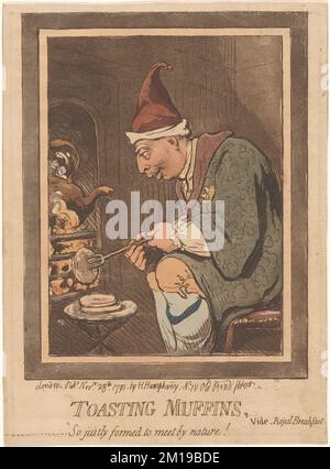 Toasting muffin, vide Royal colazione, re, mangiare e bere, tostatura, George III, Re di Gran Bretagna, 1738-1820. James Gillray (1756-1815). Stampe e disegni Foto Stock
