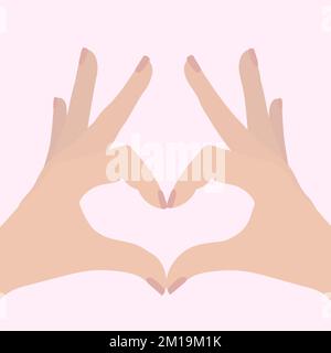 Mani che fanno segno di cuore su sfondo rosa vettoriale piatto illustrazione Illustrazione Vettoriale