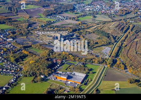 Vista aerea, CreativRevier Hamm presso l'ex collirio Ost Heinrich Robert con la torre di testa di martello nel quartiere Pelkum a Hamm, zona Ruhr, Nord Reno Foto Stock