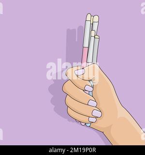 Mano femmina che tiene i pennelli per il trucco vettoriale piatto illustrazione Illustrazione Vettoriale