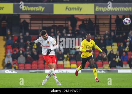 Watford, Regno Unito. 11th Dec, 2022. Ozan Tufan #7 di Hull City ha un colpo in gol durante la partita del campionato Sky Bet Watford vs Hull City a Vicarage Road, Watford, Regno Unito, 11th dicembre 2022 (Foto di Gareth Evans/News Images) a Watford, Regno Unito il 12/11/2022. (Foto di Gareth Evans/News Images/Sipa USA) Credit: Sipa USA/Alamy Live News Foto Stock