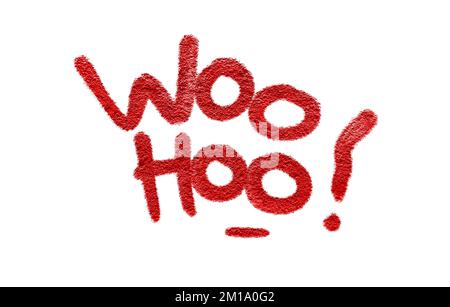 Woo Hoo grida scritta in stile graffiti con texture ruvida isolata su sfondo bianco Foto Stock