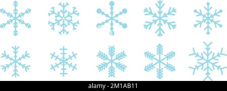 Una serie di fiocchi di neve. Illustrazione vettoriale di fiocchi di neve su uno sfondo ritagliato. Pezzo da lavorare. Illustrazione Vettoriale