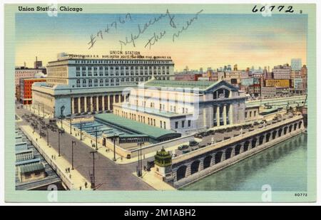 Union Station, Chicago, Railroad Stations, Tichnor Brothers Collection, cartoline degli Stati Uniti Foto Stock