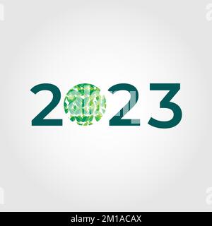 2023. Numero verde isolato sul terreno di panificazione bianco Illustrazione Vettoriale
