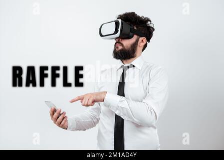 Didascalia di testo che presenta Raffle. Business idea significa raccogliere denaro vendendo biglietti numerati offerta come premio Foto Stock