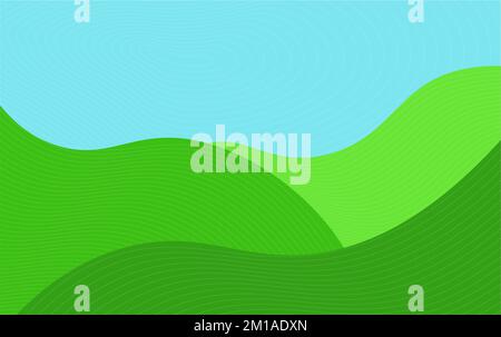 Illustrazione vettoriale di paesaggio colline di erba e cielo. Illustrazione minimalista Illustrazione Vettoriale