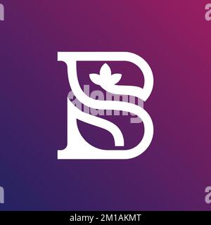 B S Letter Botanic Natural Organic Leaf Luxury Beauty Rose Gradient Logo Illustrazione Vettoriale