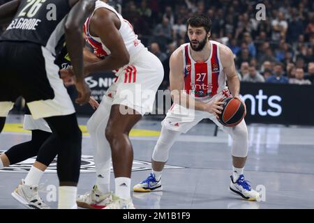 Belgrado, Serbia, 8 dicembre 2022. Stefan Markovic di Crvena Zvezda MTS Belgrado in azione durante il 2022/2023 Turkish Airlines Eurolega Match tra Partizan Mozzart Bet Belgrado e Crvena Zvezda MTS Belgrado presso la Stark Arena di Belgrado, in Serbia. Dicembre 8, 2022. Credito: Nikola Krstic/Alamy Foto Stock