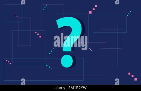 Illustrazione vettoriale con punto interrogativo e sfondo tecnologico con linee. Concetto di ricerca di strategie e soluzioni Foto Stock