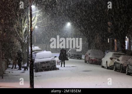 Haringey, Londra, Regno Unito. 11th Dec 2022. Il tempo in Gran Bretagna: La neve cade nel nord di Londra. Credit: Matthew Chattle/Alamy Live News Foto Stock